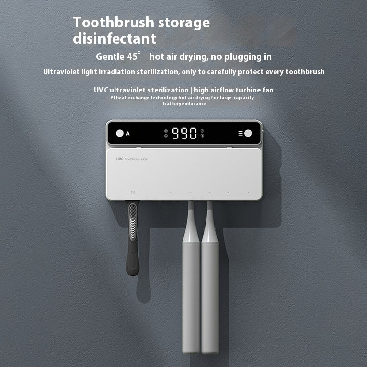 Toothbrush Sterilizer, Ultraviolet Disinfection Box, Automatic Drying Electric Bathroom Shelf, Wall-mounted, Drill-free