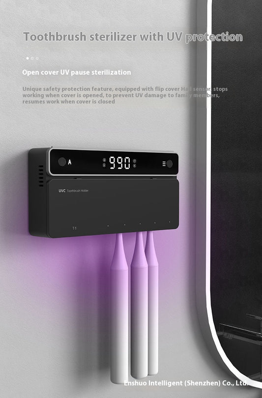 Toothbrush Sterilizer, Ultraviolet Disinfection Box, Automatic Drying Electric Bathroom Shelf, Wall-mounted, Drill-free